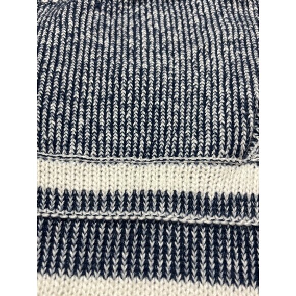 Striped Fringe Women Cowl Neck Poncho Navy Cream OS Cottagecore Quiet Luxury - Picture 7 of 11